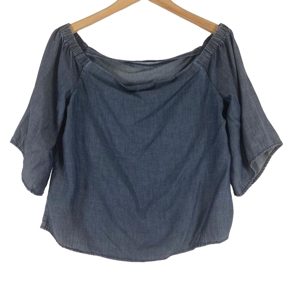Chicos Black Label Chambray Off Shoulder Top Size #1 = Small - Picture 2 of 9